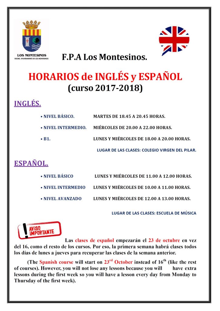 Horario Ingles Y Espanol 725 1024 Ayto De Los Montesinos