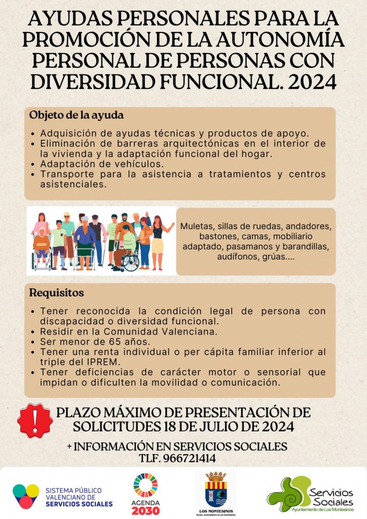 Convocatoria de ayudas personales para la promoción de la autonomía personal de personas con diversidad funcional, 2024